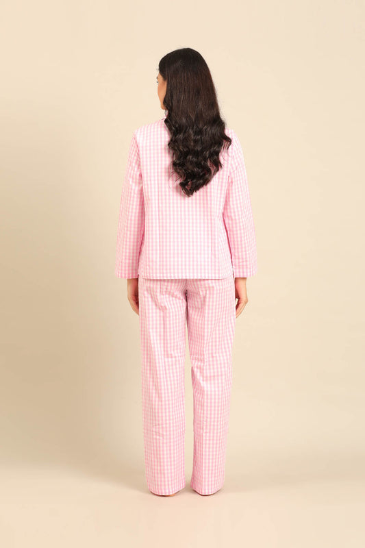 Stella Gingham Check Cotton Women's Pajama Set - Full Sleeves