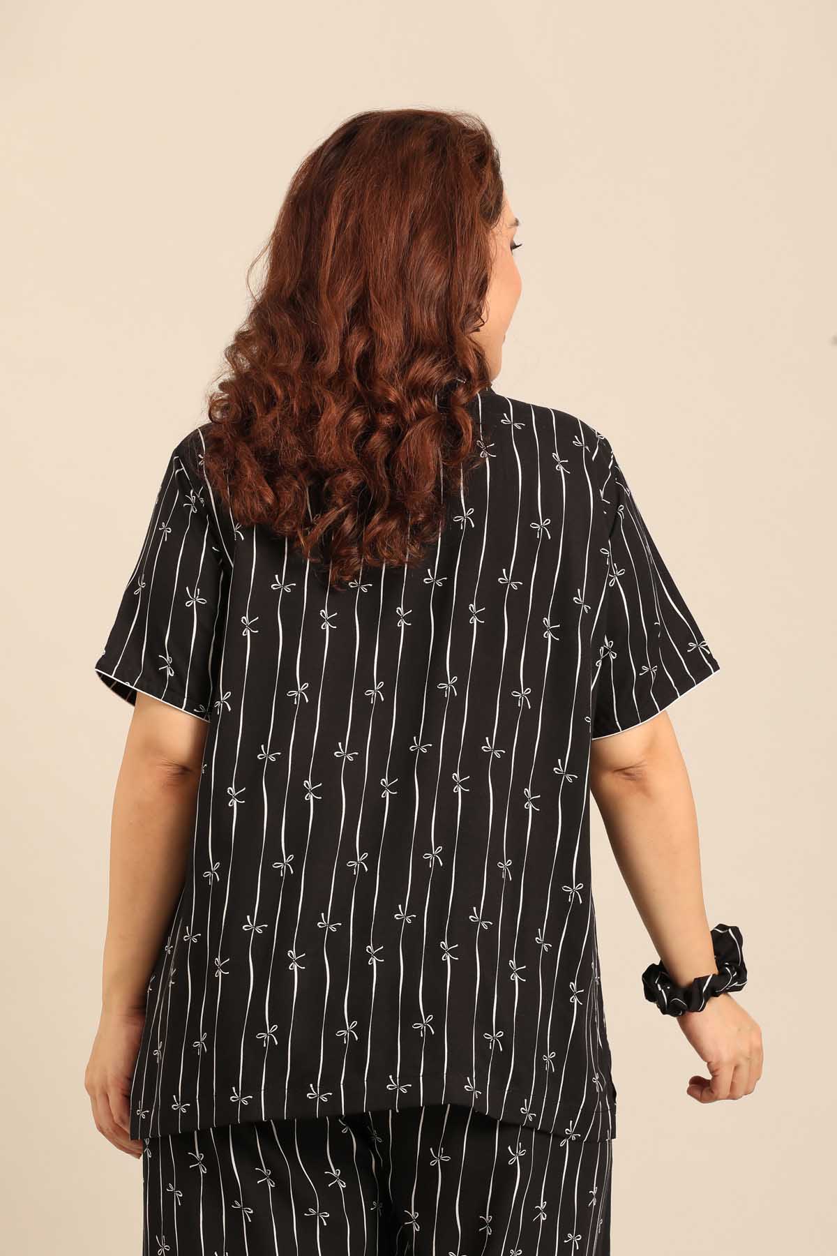Savannah Bows Viscose Women's Curve Shirt Only - Half Sleeves