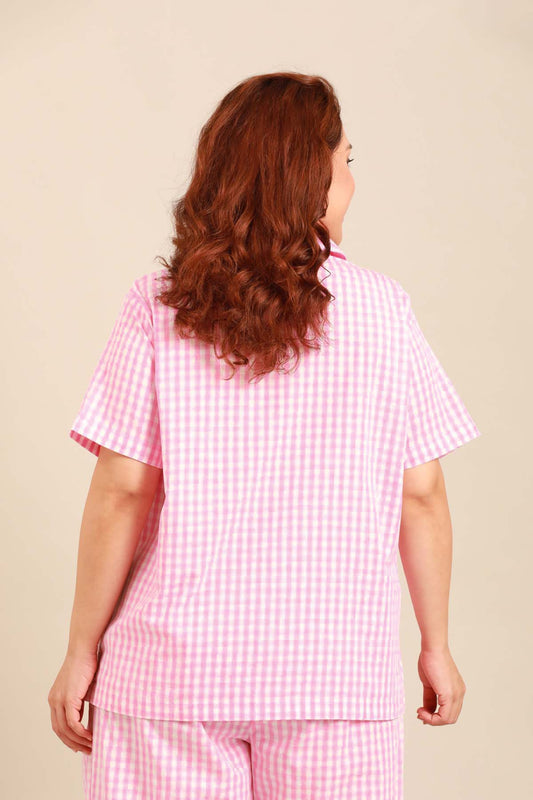 Stella Gingham Check Cotton Women's Curve Shirt Only - Half Sleeves