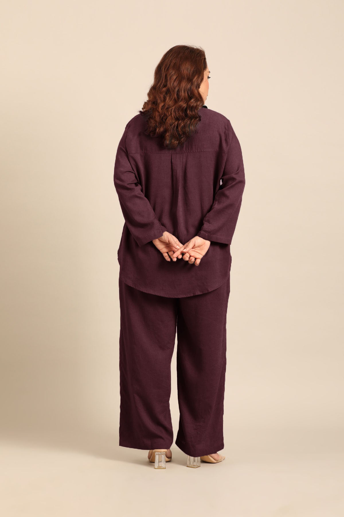 Estelle Wine Linen Blend Women's Co-ord Set