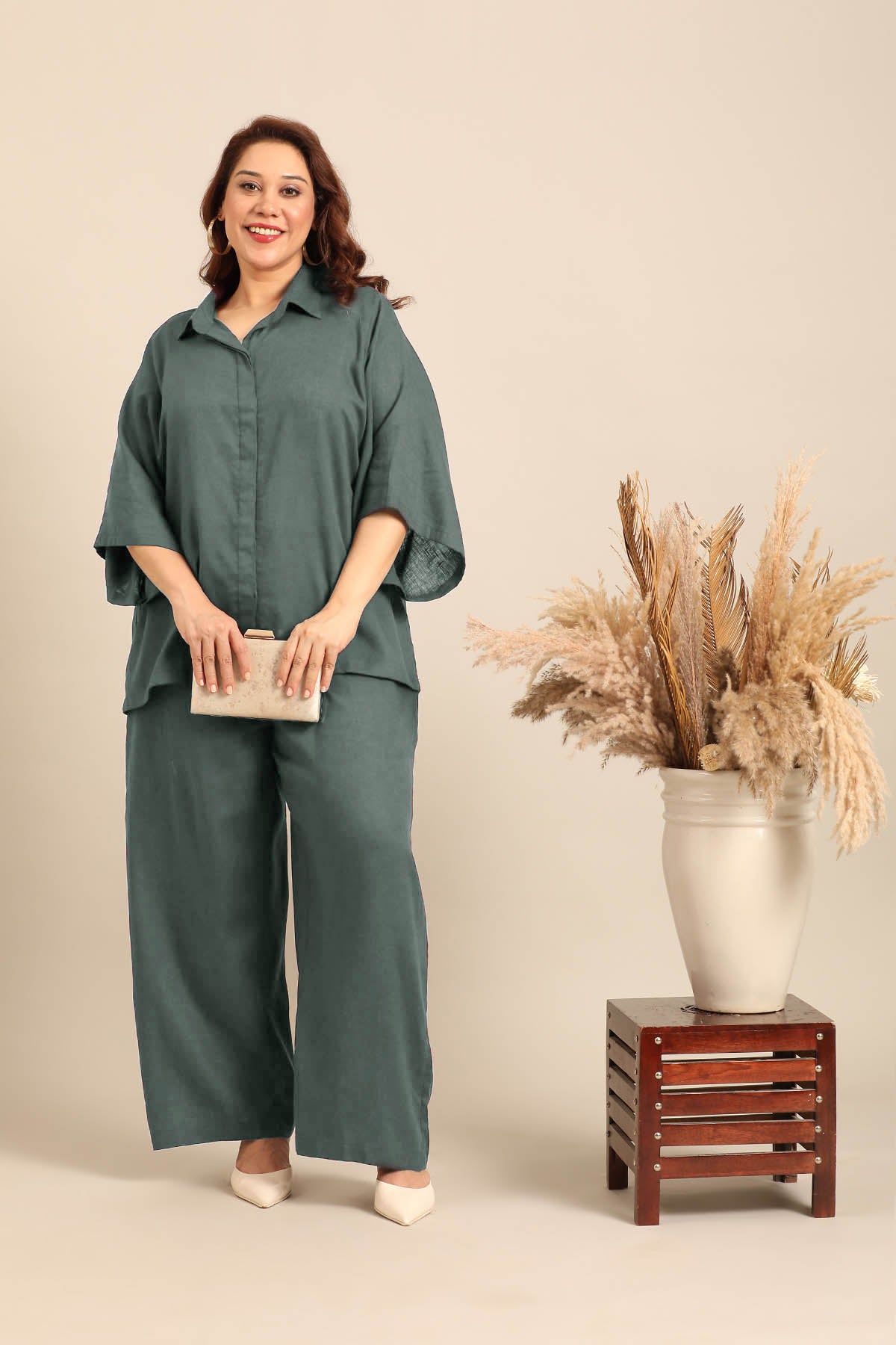 Celine Slate Blue Linen Blend Women's Co-ord Set