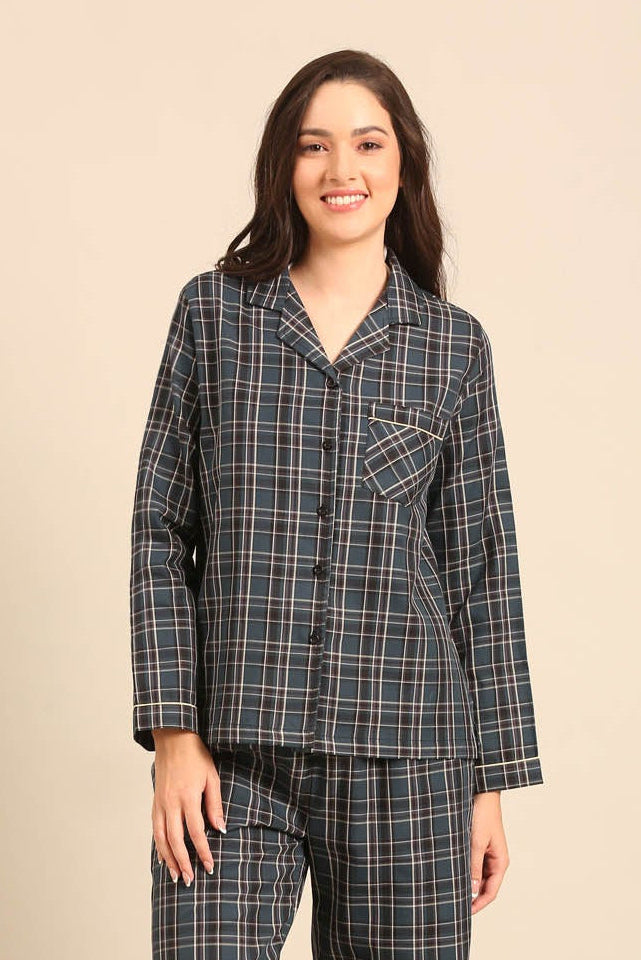 Charlotte Check Cotton Women's Shirt Only - Full Sleeves