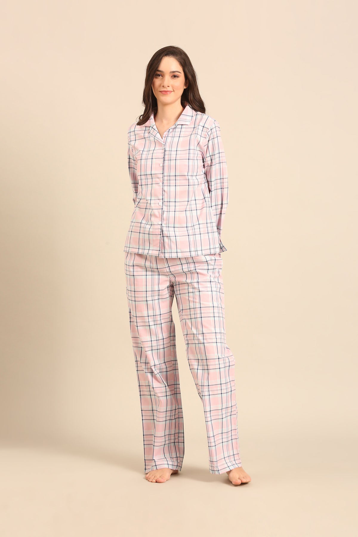 Annette Check Cotton Women's Pajama Set - Full Sleeves