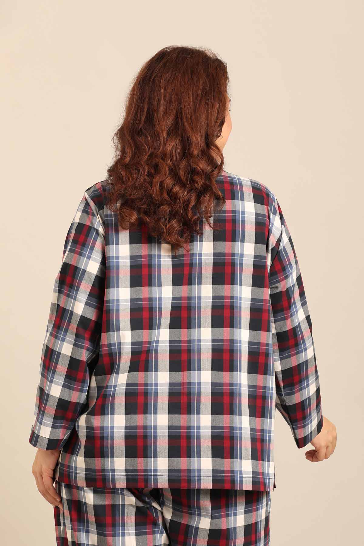 Leah Check Cotton Blend Women's Curve Shirt Only - Full Sleeves