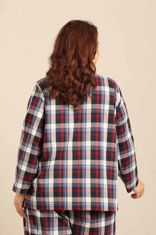 Leah Check Cotton Blend Women's Curve Shirt Only - Full Sleeves
