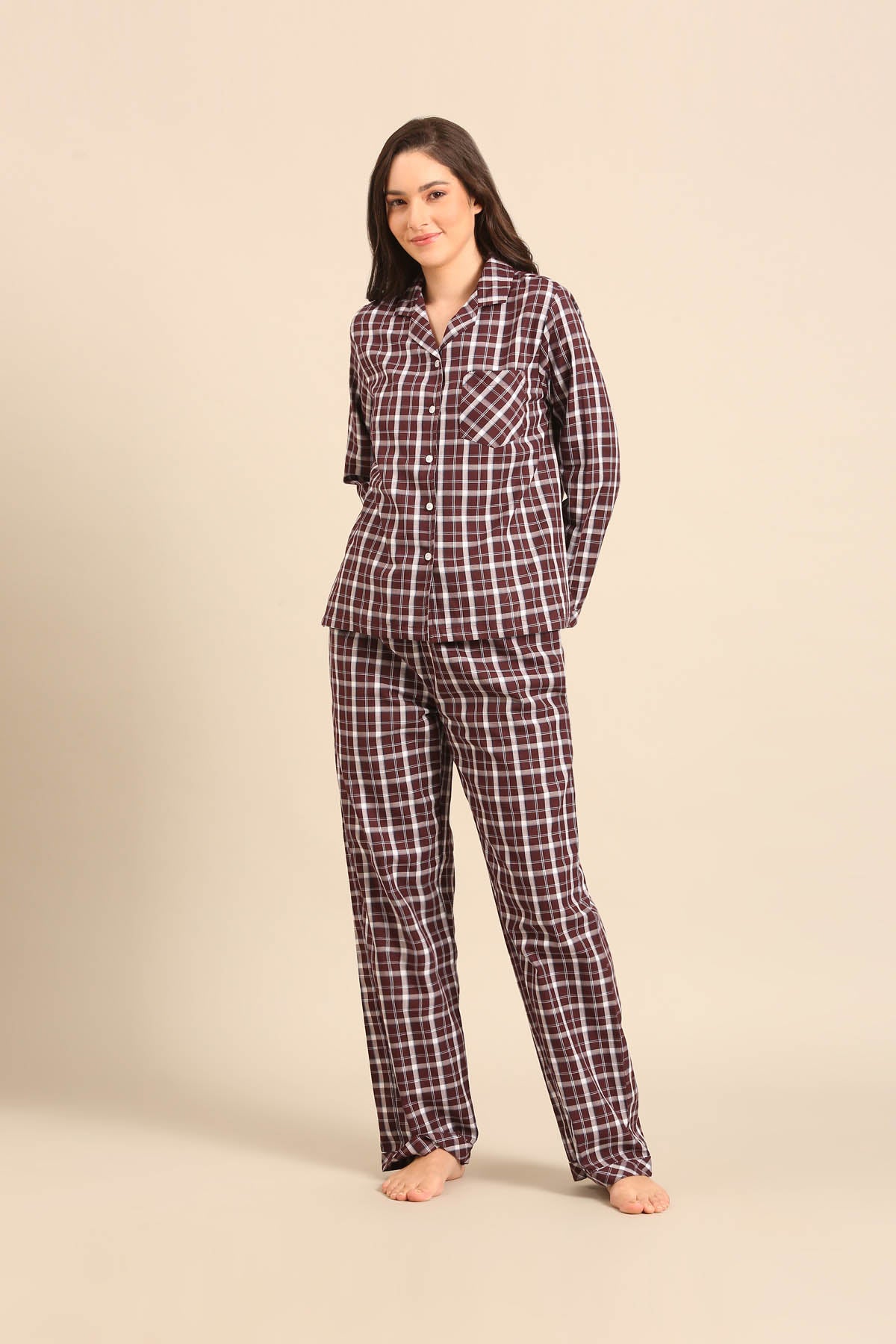 Edith Plaid Cotton Women's Pajama Set - Full Sleeves