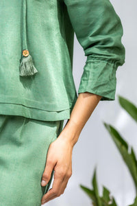 Masai Green Linen Women's Lounge Pleated Top