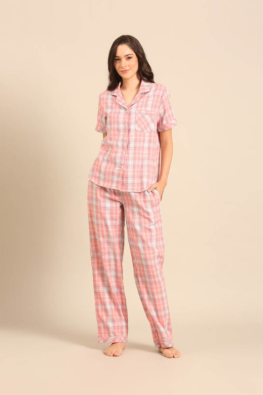 Blair Check Cotton Women's Pajama Set - Half Sleeves