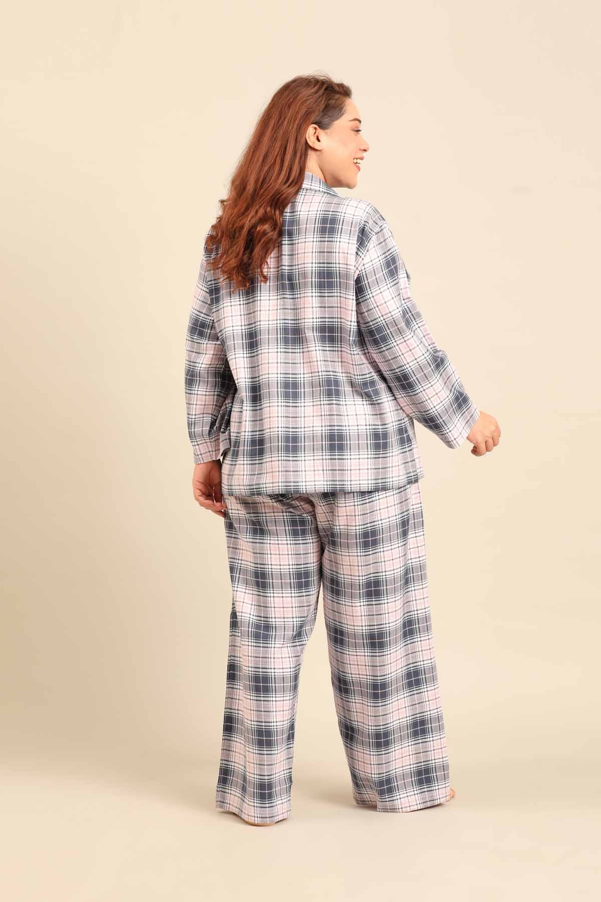 Maisie Check Cotton Twill Women's Curve Pajama Set - Full Sleeves