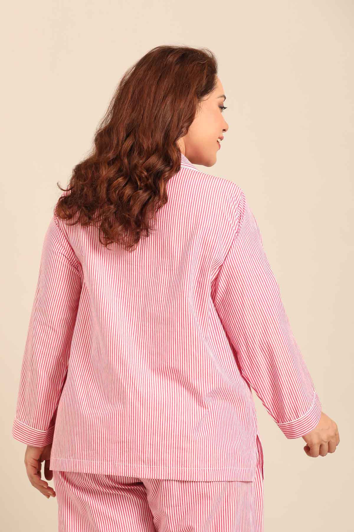 Sienna Red Pinstripe Cotton Women's Curve Shirt Only - Full Sleeves
