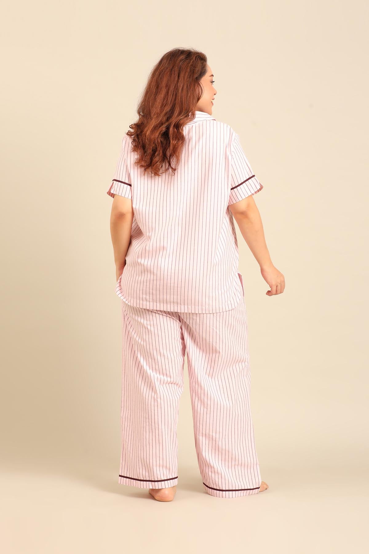 Vivian Stripe Cotton Women's Curve Pajama Set - Half Sleeves