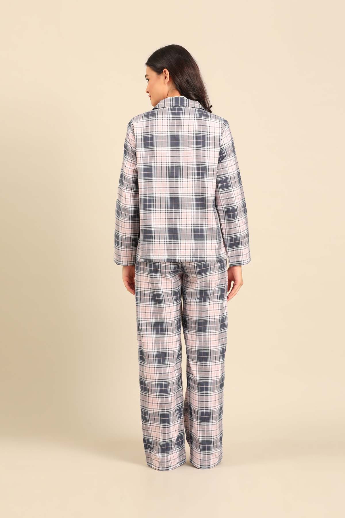 Maisie Check Cotton Twill Women's Pajama Set - Full Sleeves