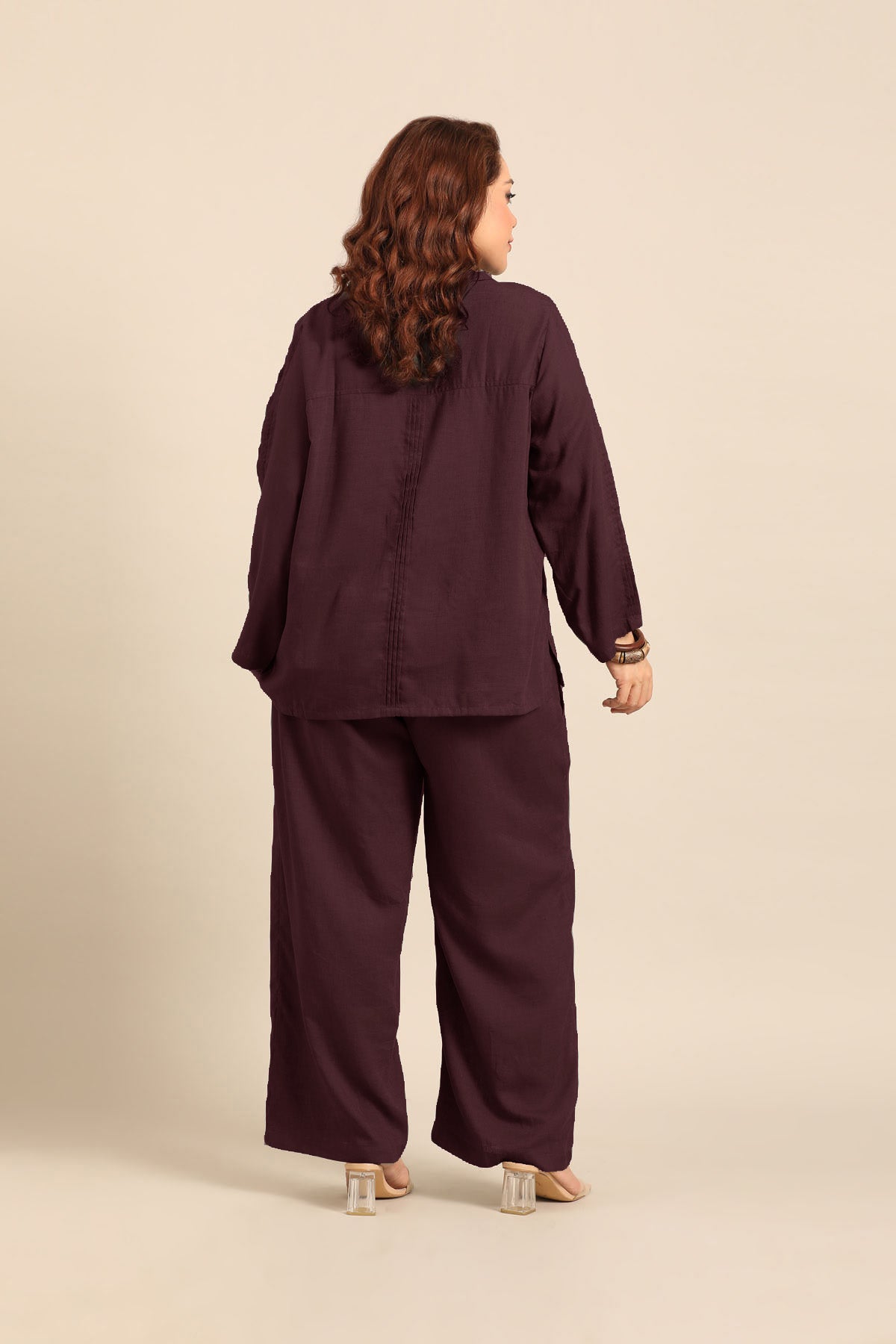 Kylie Wine Linen Blend Women's Co-ord Set