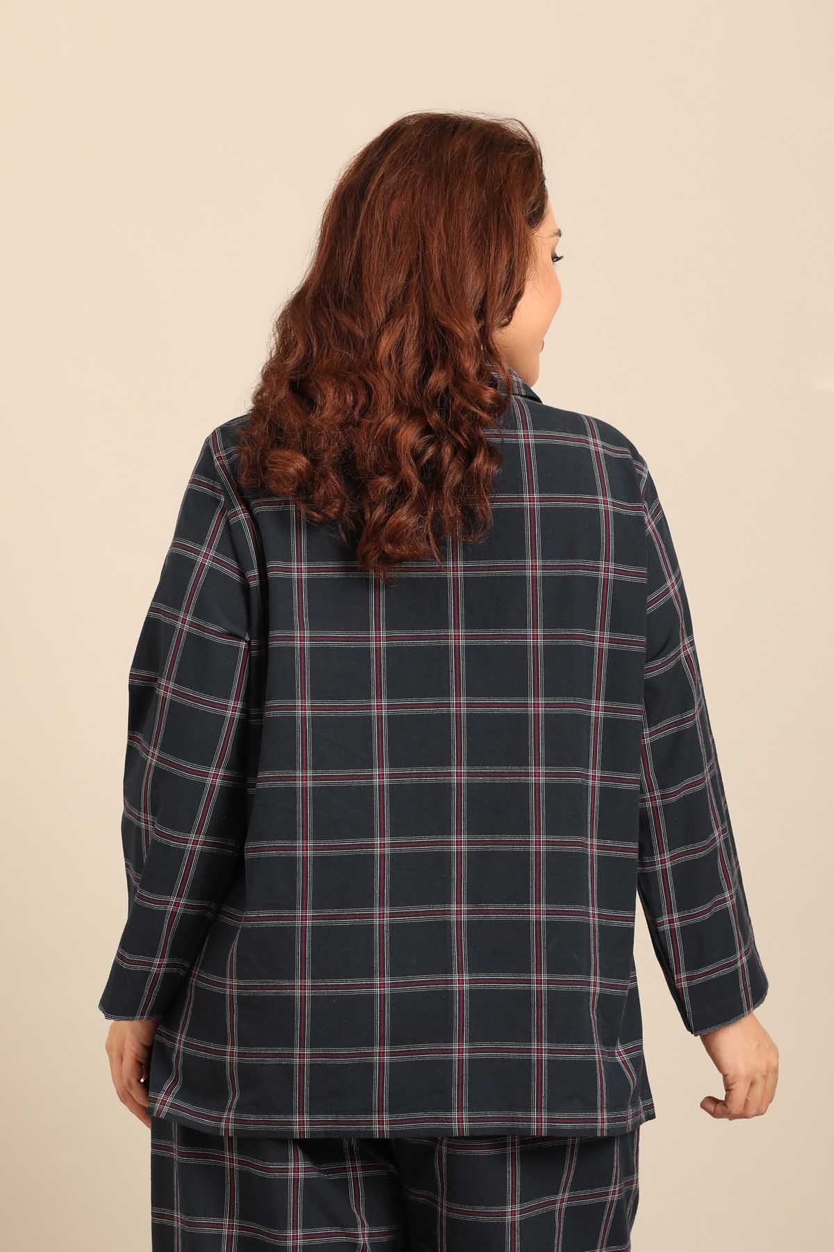 Amelia Check Cotton Blend Women's Curve Shirt Only - Full Sleeves