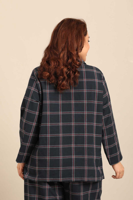 Amelia Check Cotton Blend Women's Curve Shirt Only - Full Sleeves