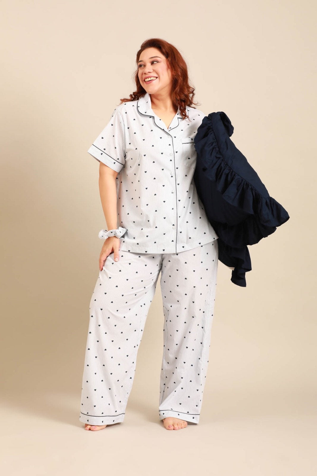 Lizzie Heart Cotton Women's Curve Pajama Set - Half Sleeves