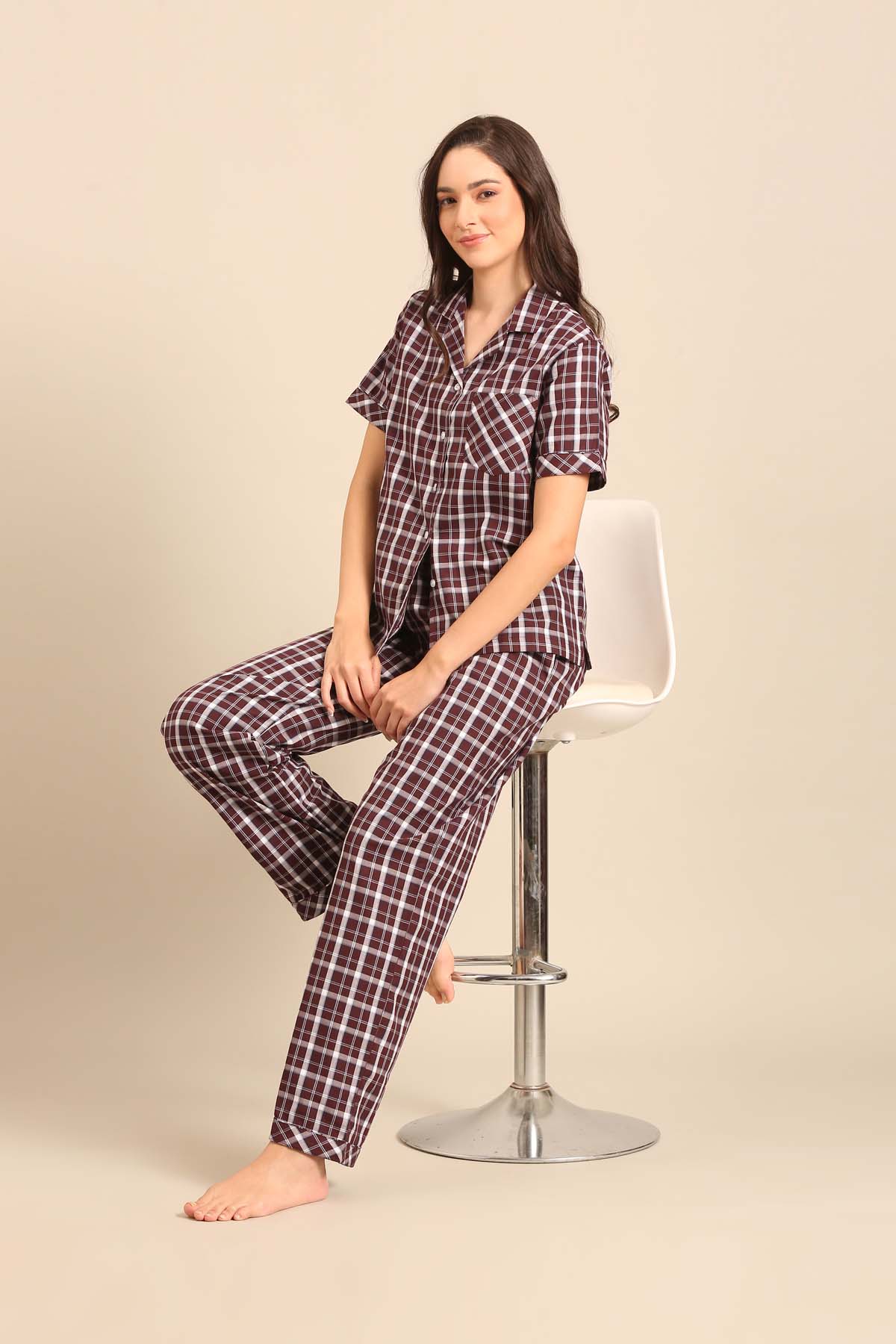 Edith Plaid Cotton Women's Pajama Set - Half Sleeves