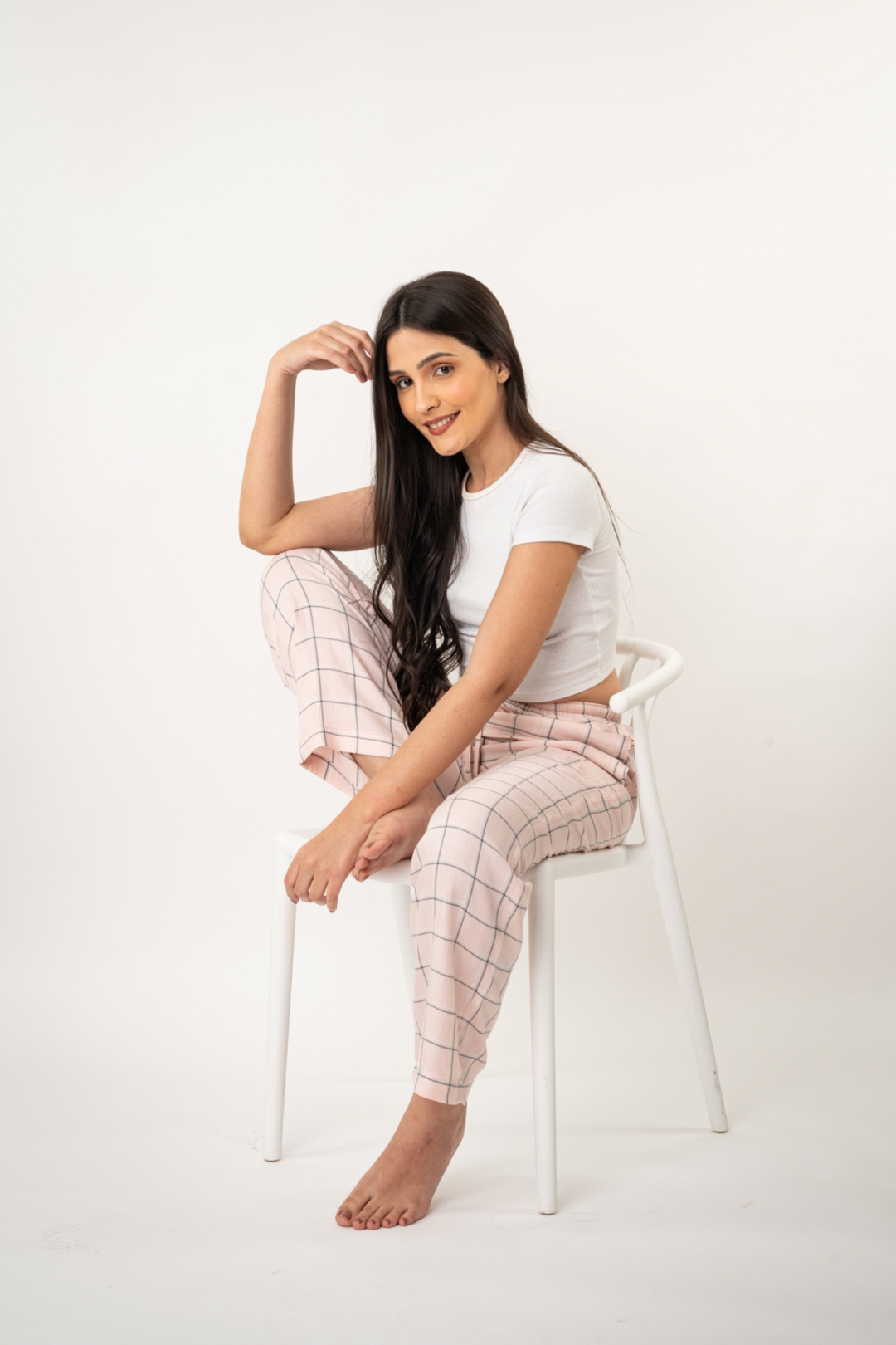 Summer Pink Checked Cotton Lurex Women's Pajama