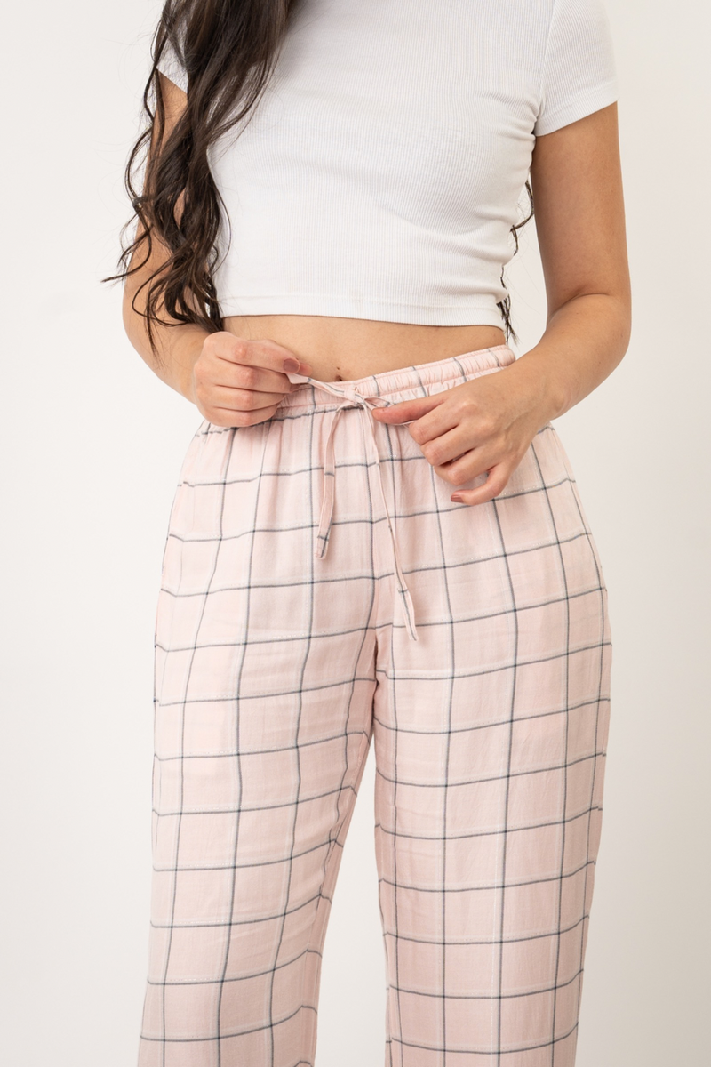 Summer Pink Checked Cotton Lurex Women's Pajama