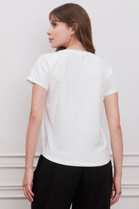 Bella White Knitted Crew Neck Women's T-shirt