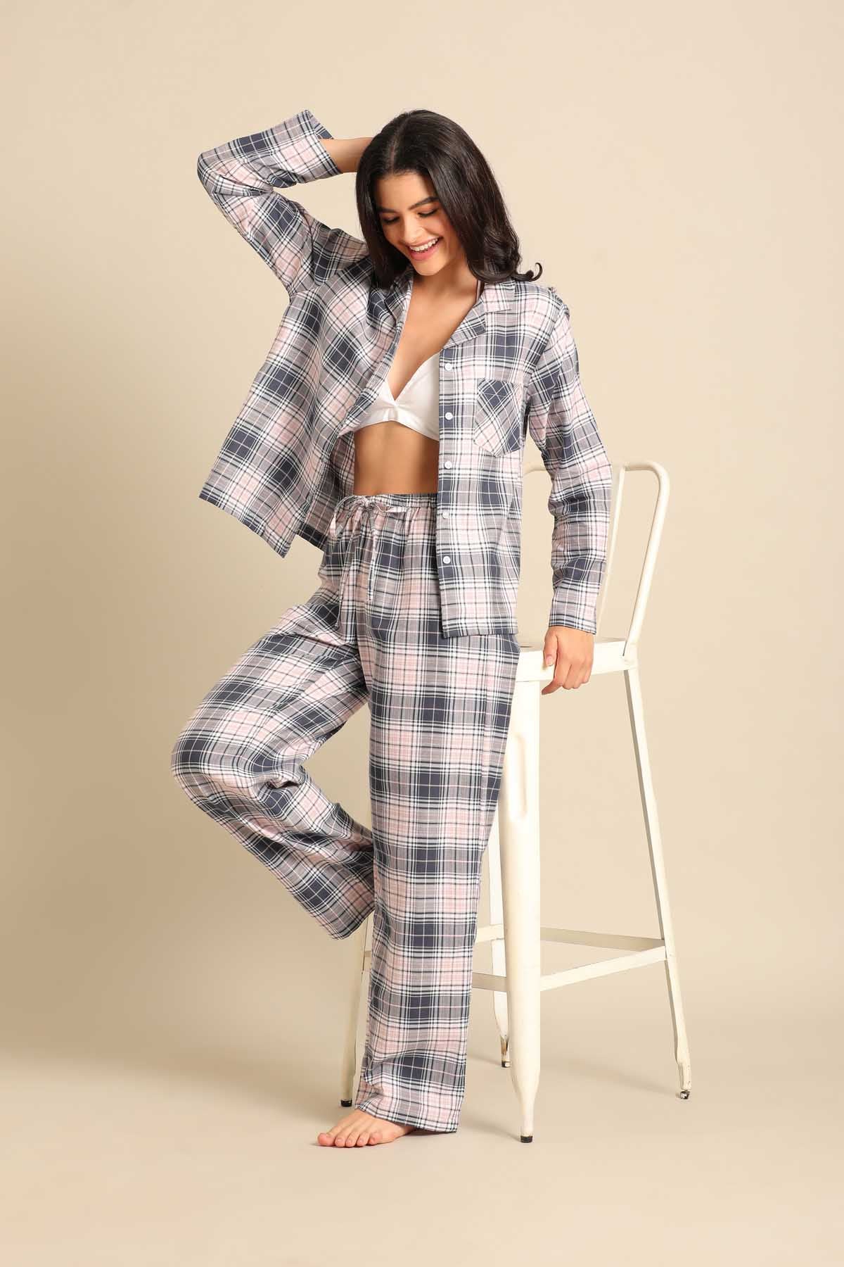 Maisie Check Cotton Twill Women's Pajama Set - Full Sleeves