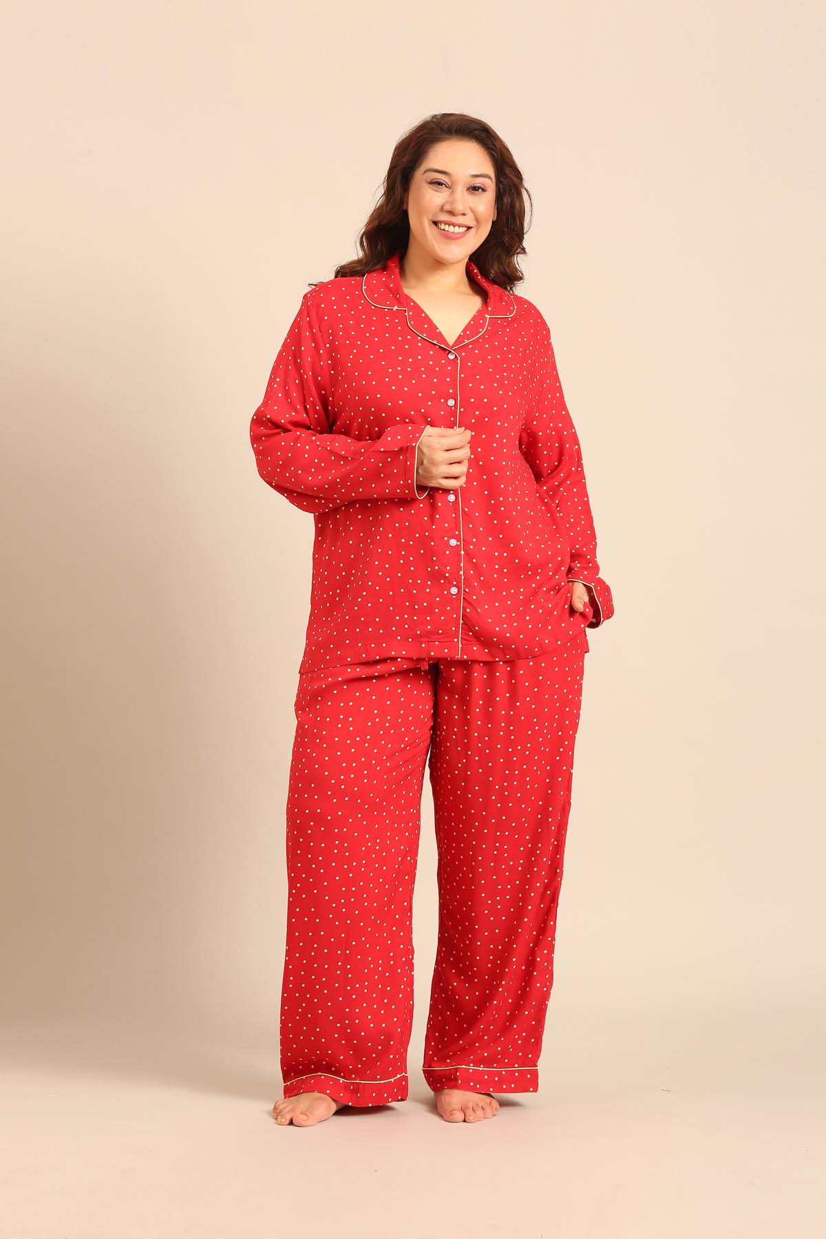 Minnie Polka Viscose Women's Curve Pajama Set - Full Sleeves