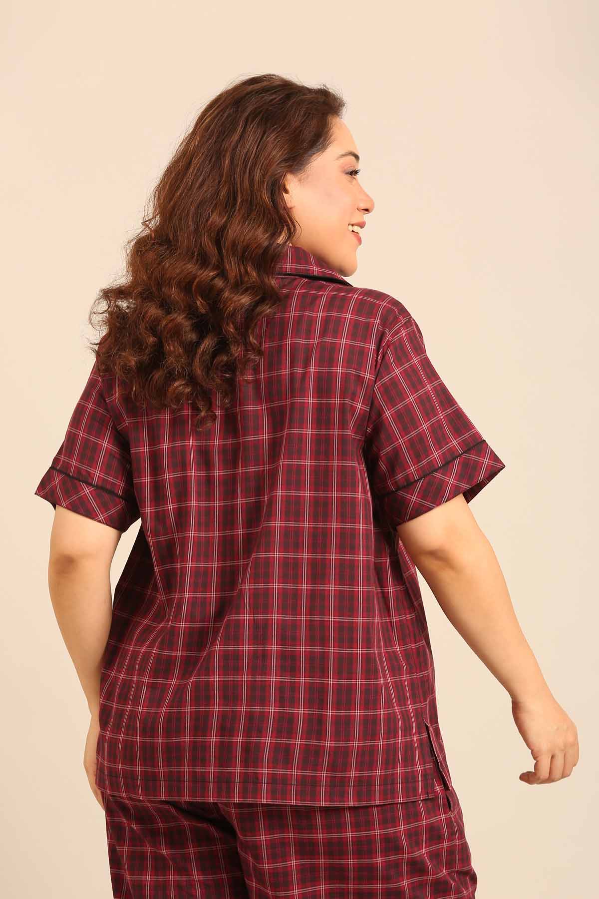Veronica Plaid Cotton Women's Curve Shirt Only - Half Sleeves