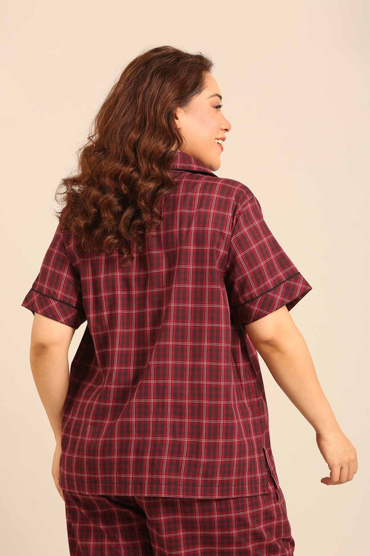 Veronica Plaid Cotton Women's Curve Shirt Only - Half Sleeves
