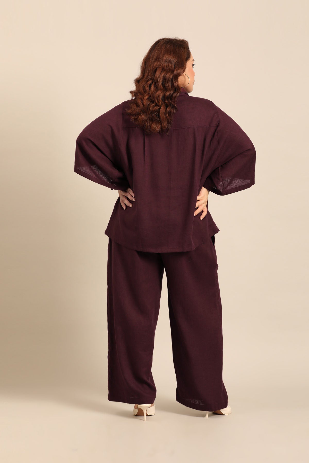 Celine Wine Linen Blend Women's Co-ord Set