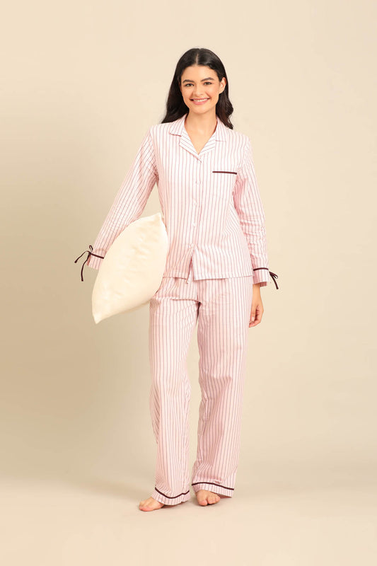 Vivian Stripe Cotton Women's Pajama Set - Full Sleeves