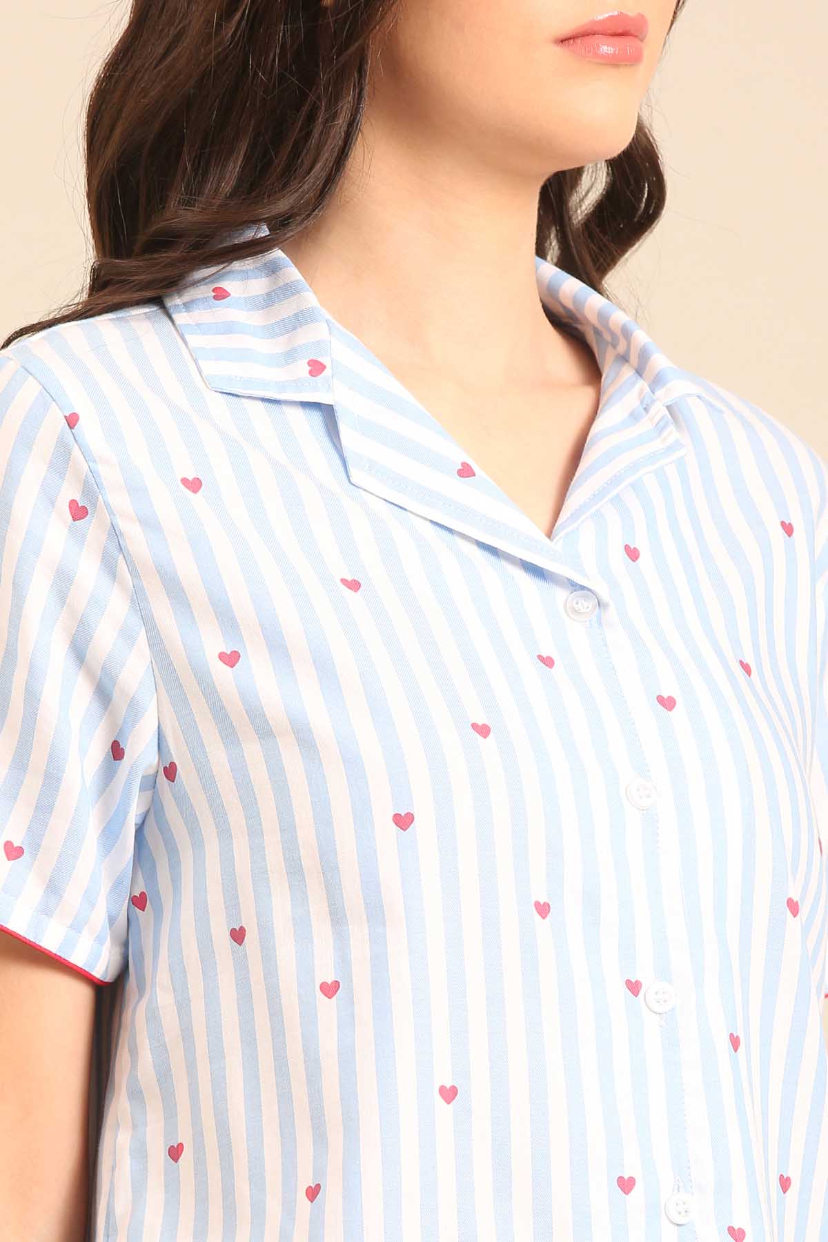 Lola Heart Cotton Twill Women's Pajama Set - Half Sleeves