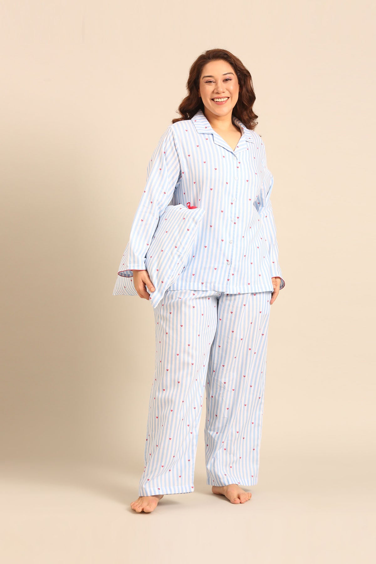 Lola Heart Cotton Twill Women's Curve Pajama Set - Full Sleeves
