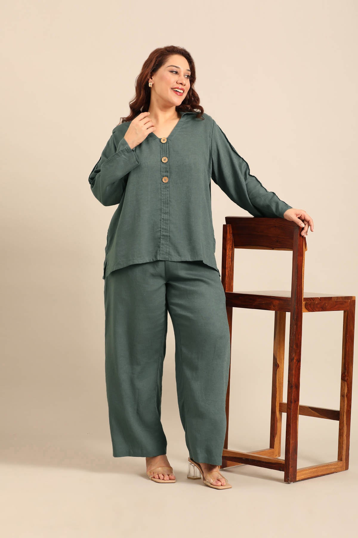 Kylie Slate Blue Linen Blend Women's Co-ord Set