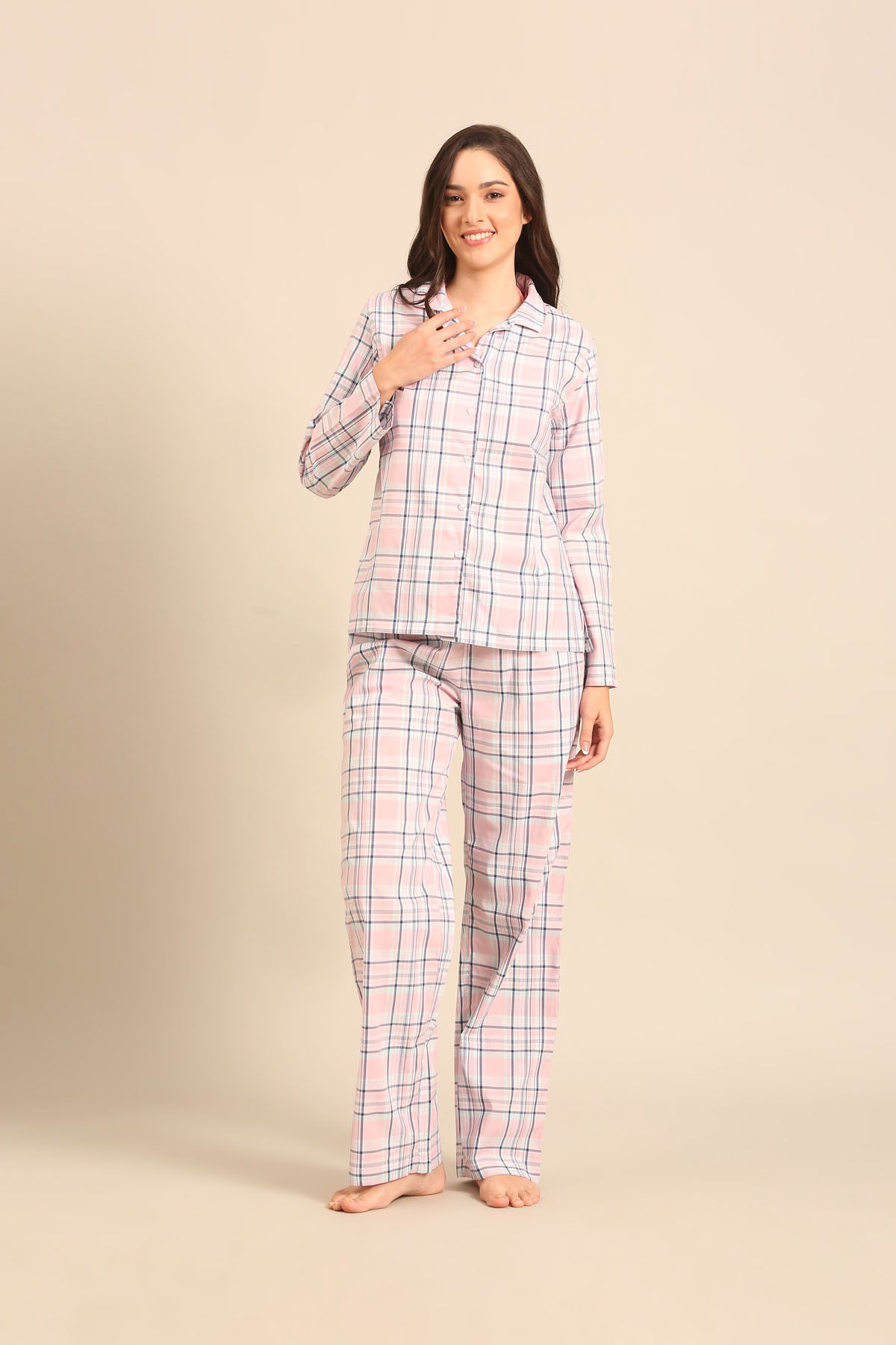 Annette Check Cotton Women's Pajama Set - Full Sleeves