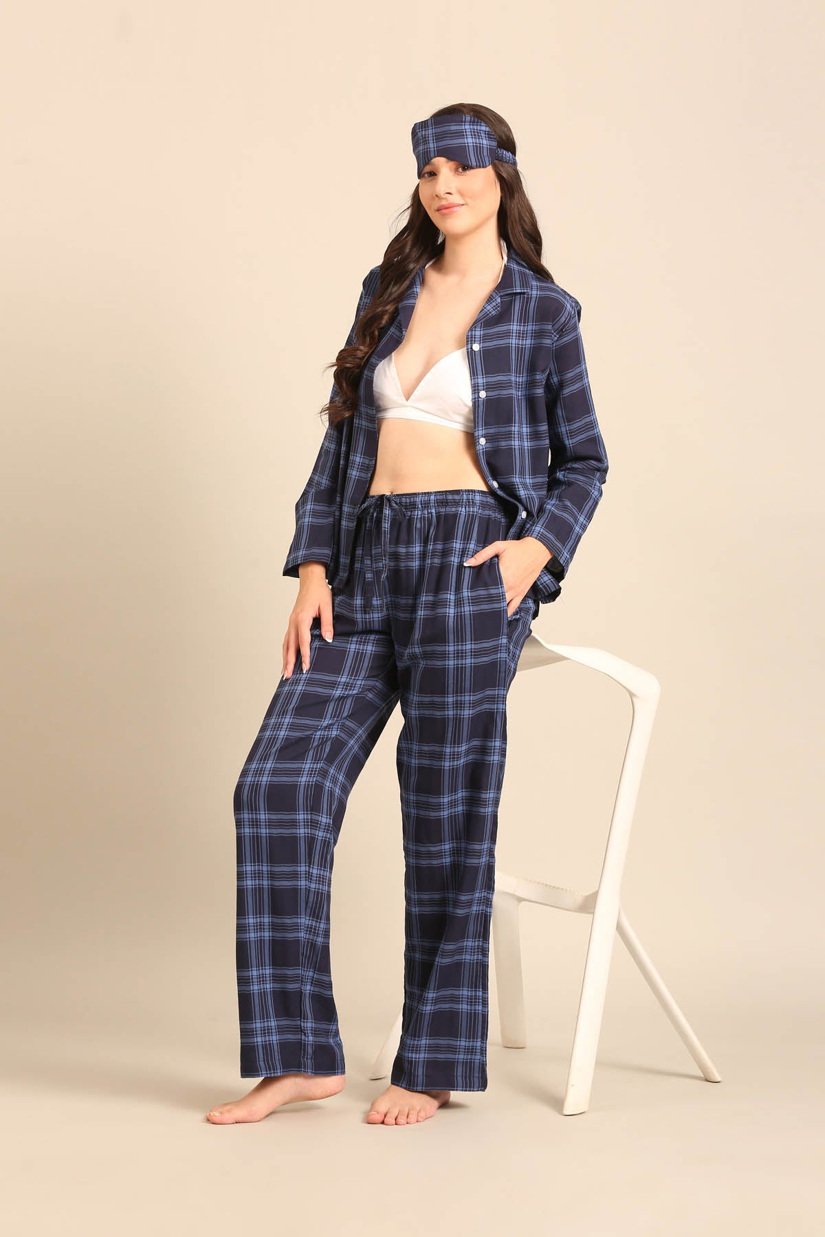Vienna Check Cotton Women's Pajama Set - Full Sleeves