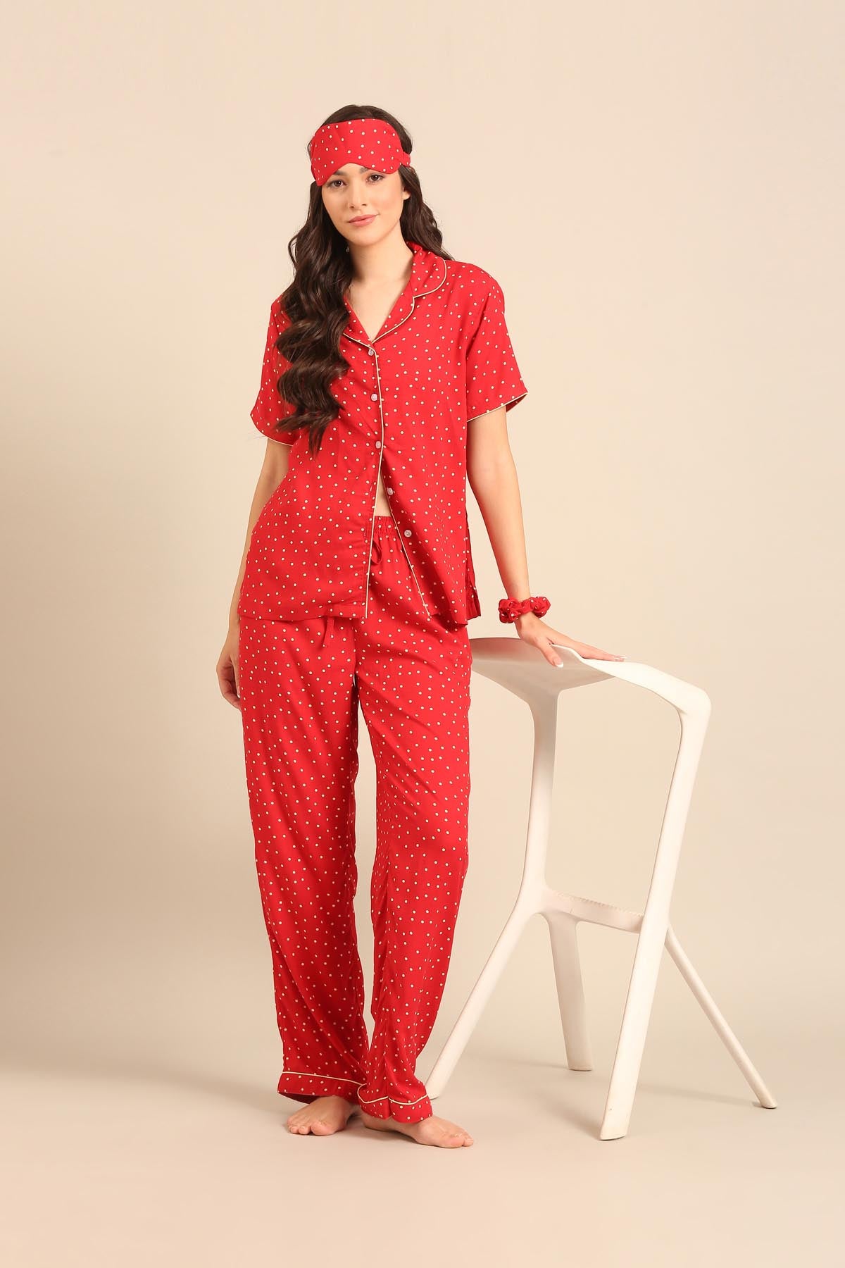 Minnie Polka Viscose Women's Pajama Set - Half Sleeves