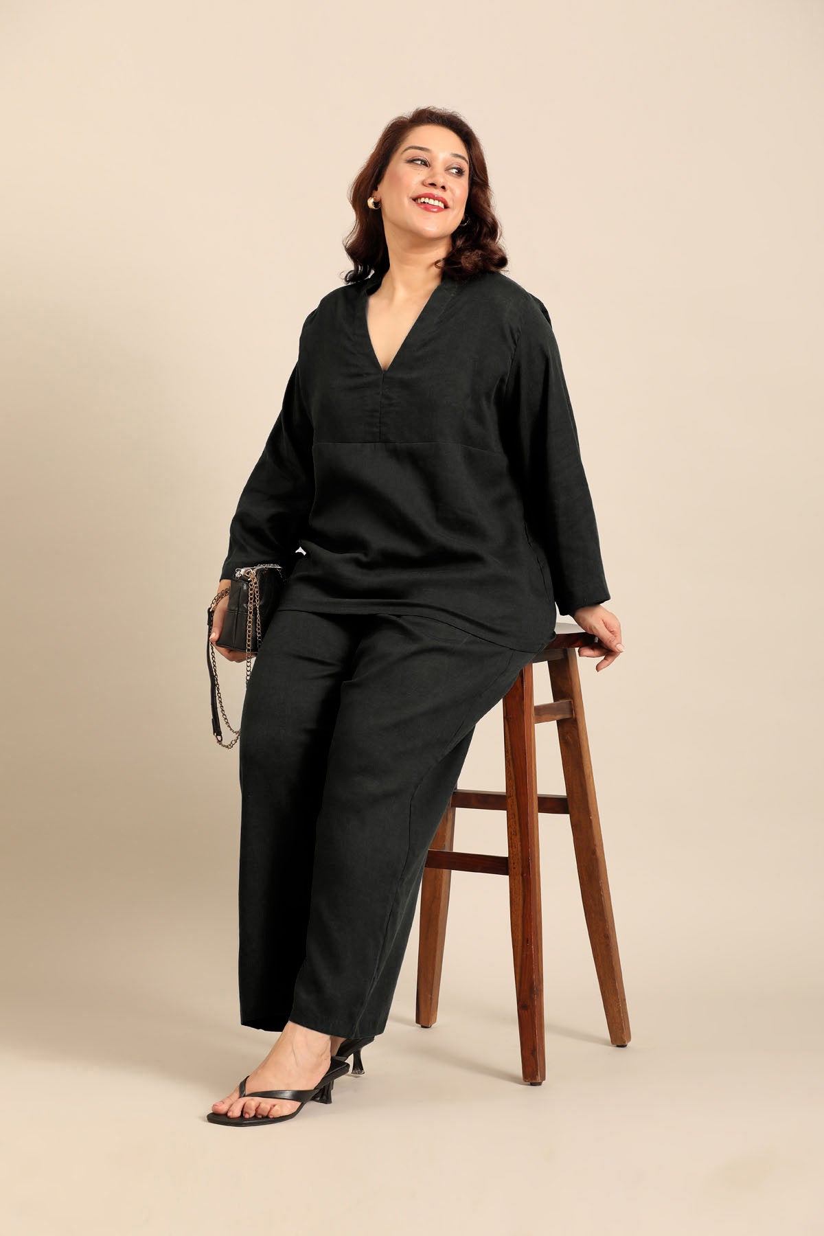 Sandra Black Linen Blend Women's Co-ord Set