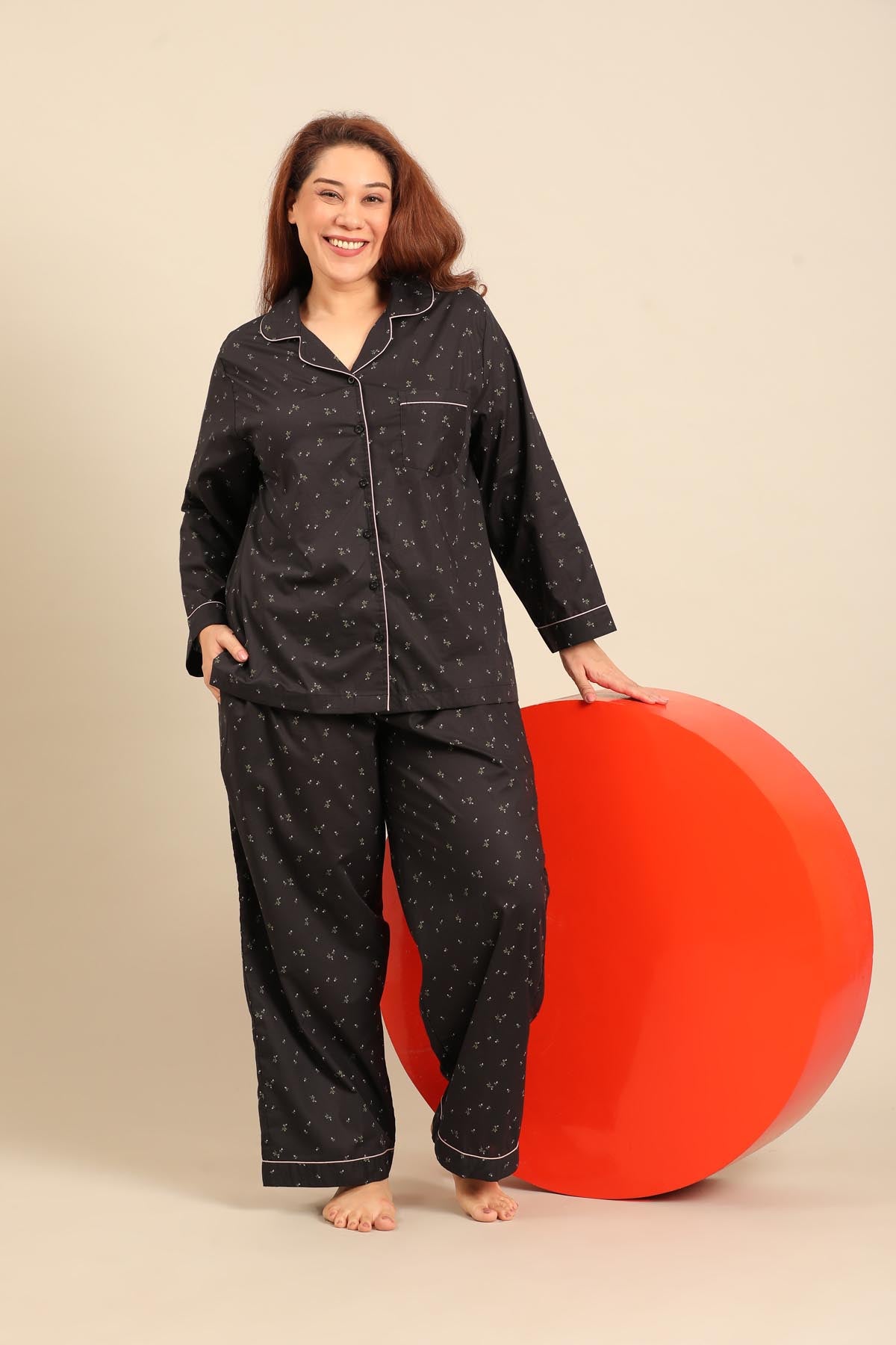 Margot Floral Cotton Women's Curve Pajama Set - Full Sleeves