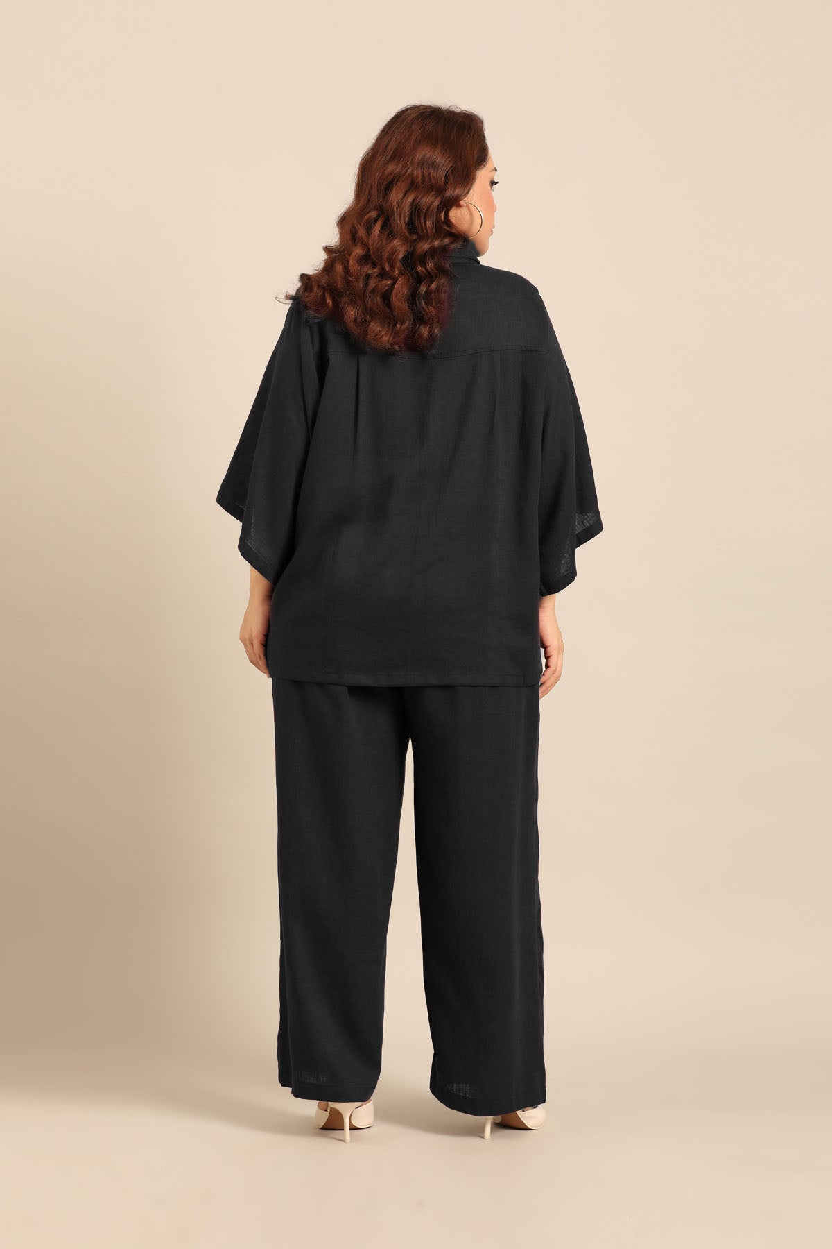 Celine Black Linen Blend Women's Co-ord Set
