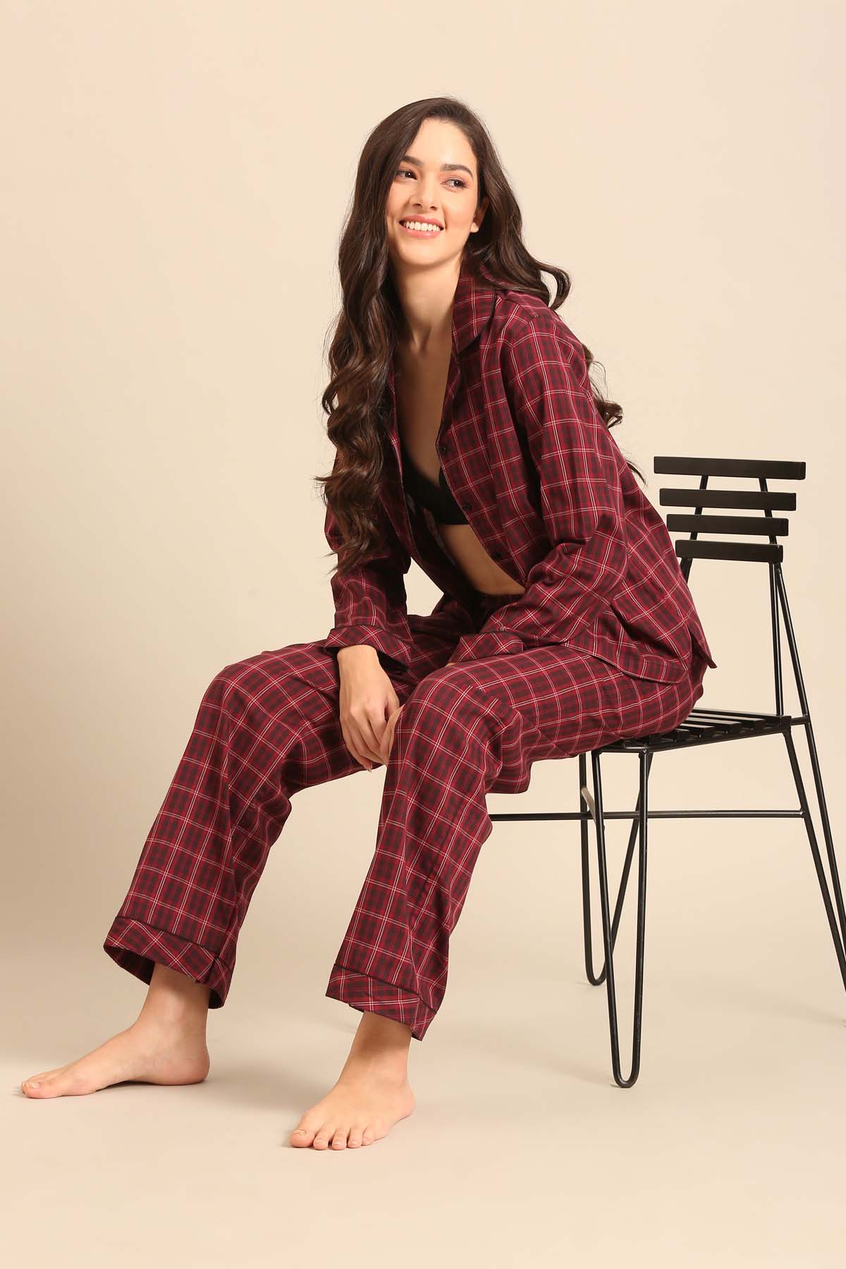 Veronica Plaid Cotton Women's Pajama Set - Full Sleeves
