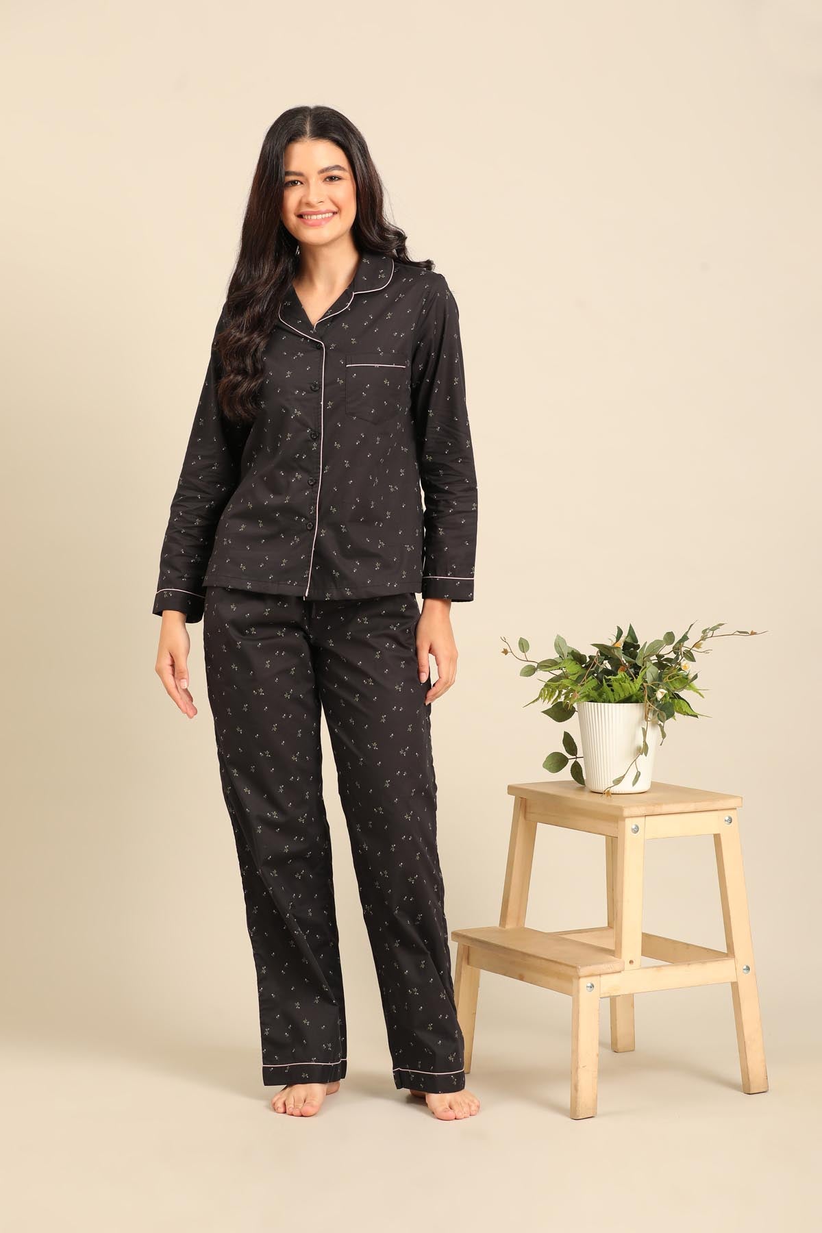 Margot Floral Cotton Women's Pajama Set - Full Sleeves