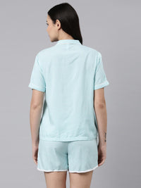 Aqua Checked Cotton Women's Shorts Set