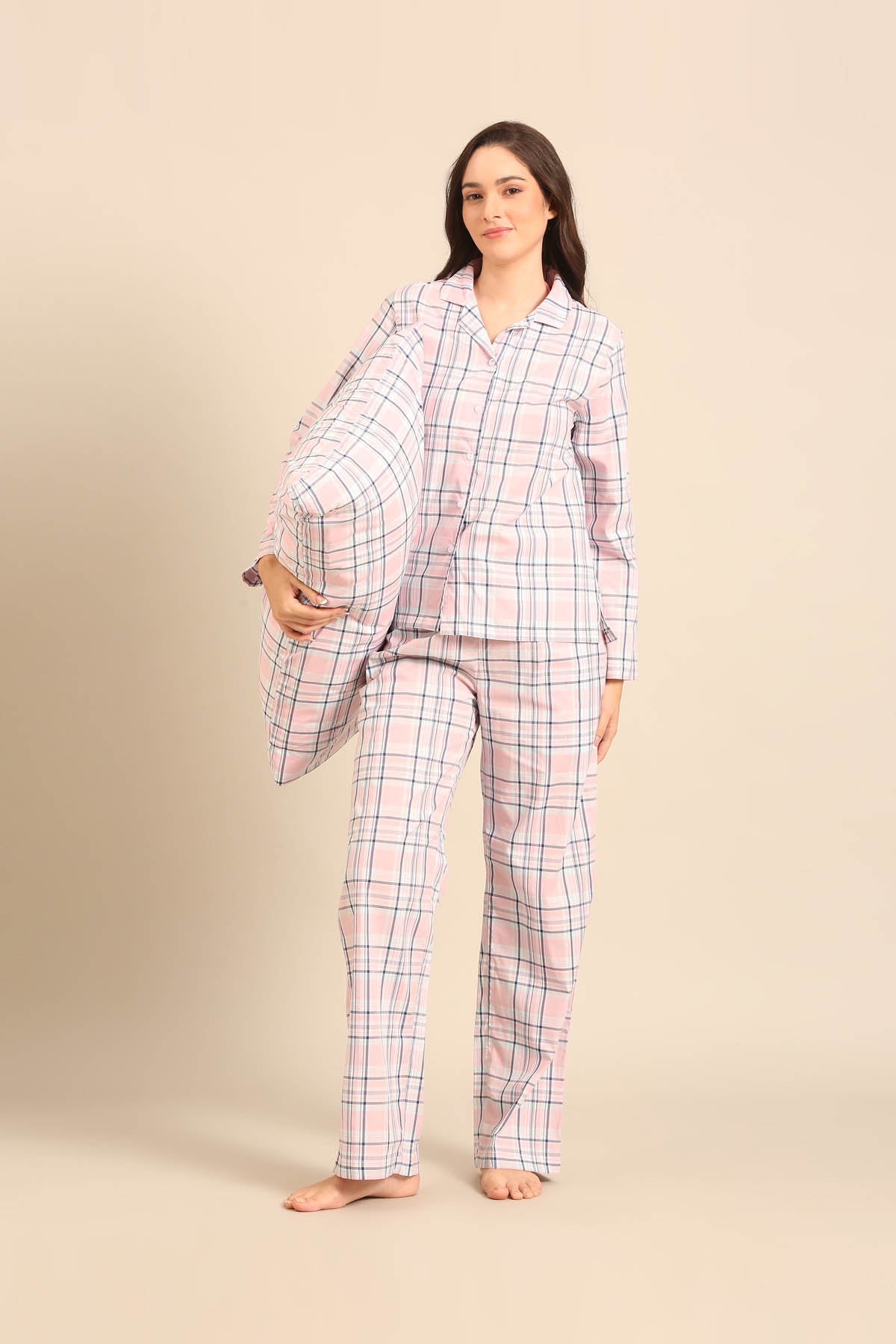 Annette Check Cotton Women's Pajama Set - Half Sleeves
