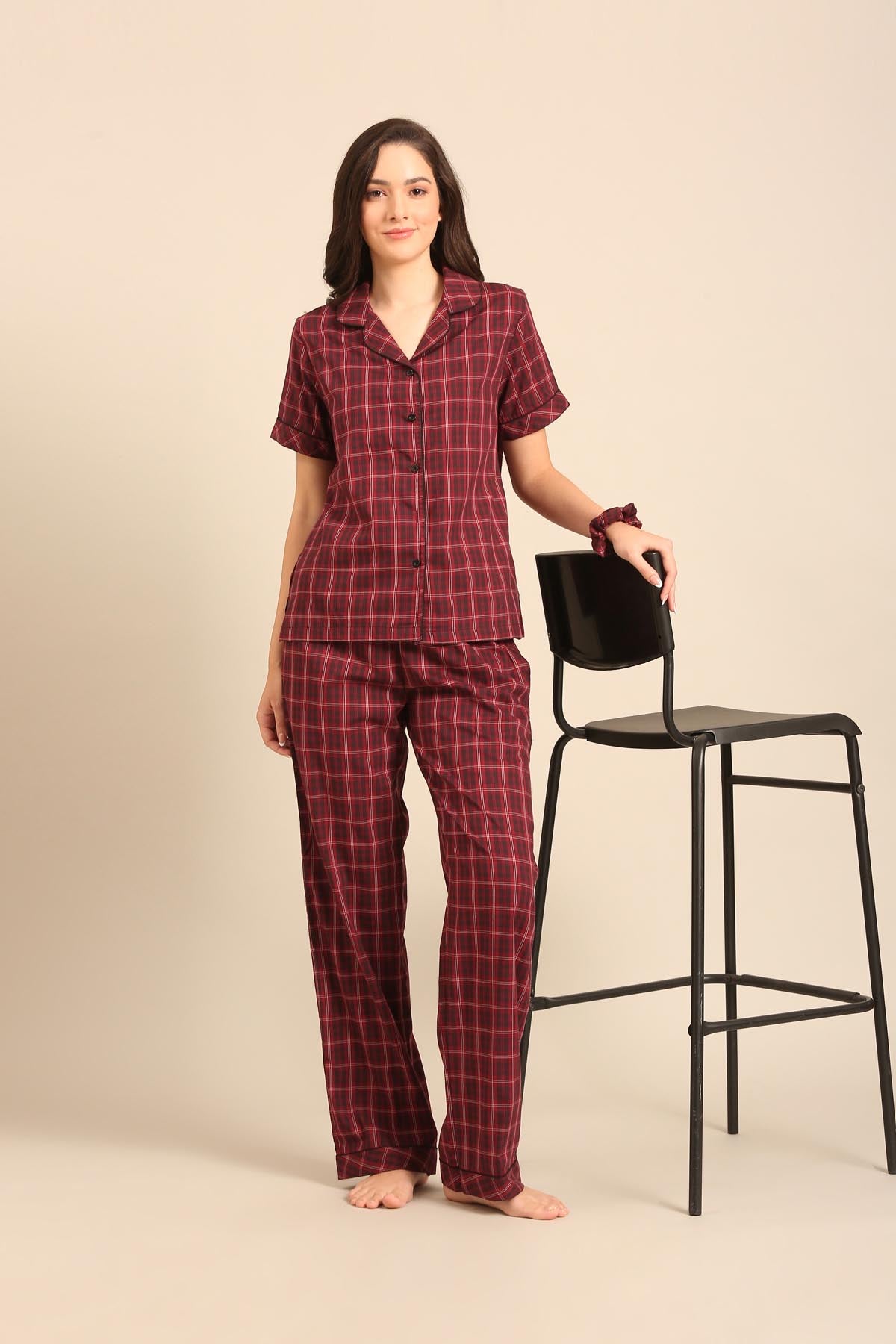 Veronica Plaid Cotton Women's Pajama Set - Half Sleeves