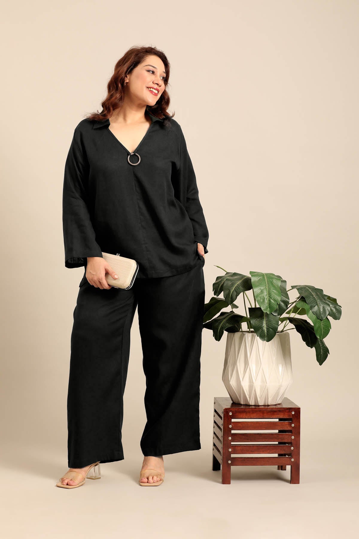 Tessa Black Linen Blend Women's Co-ord Set