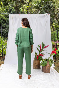 Masai Green Linen Women's Lounge Pleated Top