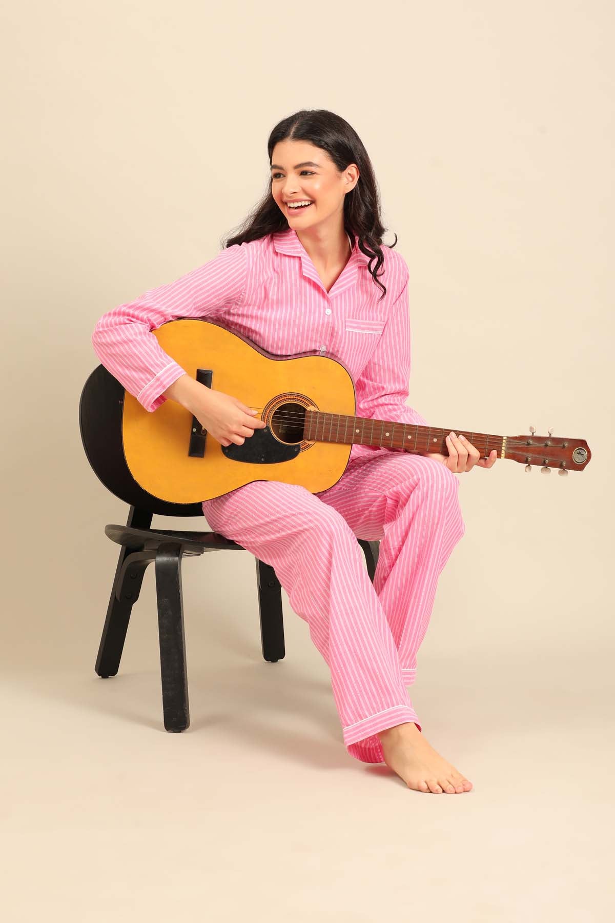 Miranda Stripe Cotton Women's Pajama Set - Full Sleeves
