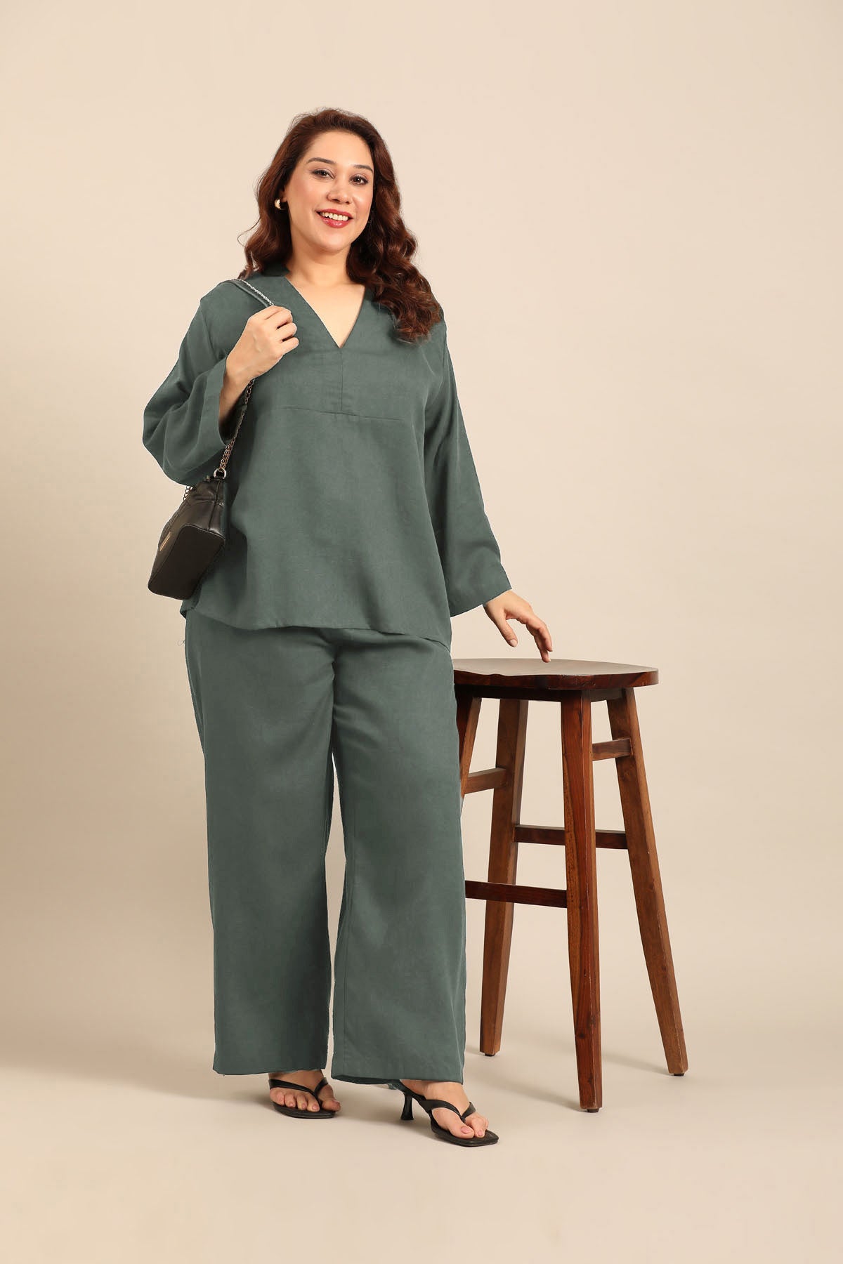 Sandra Slate Blue Linen Blend Women's Co-ord Set