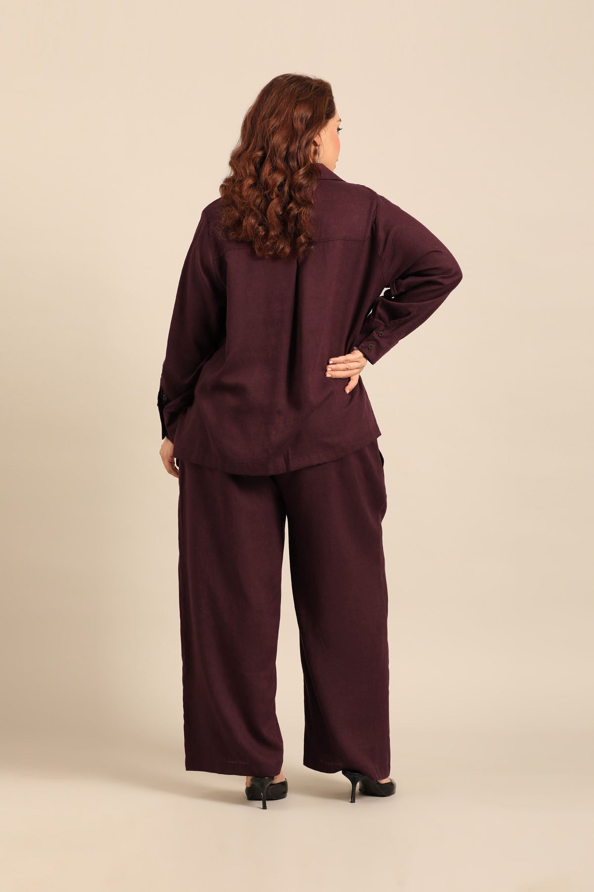 Elora Wine Linen Blend Women's Co-ord Set