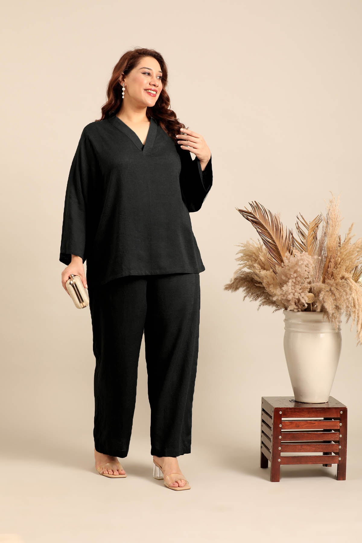 Adele Black Linen Blend Women's Co-ord Set